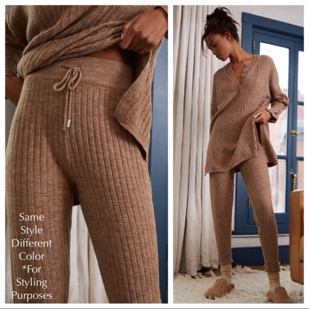 FREE PEOPLE BOHO JOGGERS COZY RIB KNIT LOUNGE ATHLEISURE SKINNY SOFT PANTS A3C - Picture 7 of 11